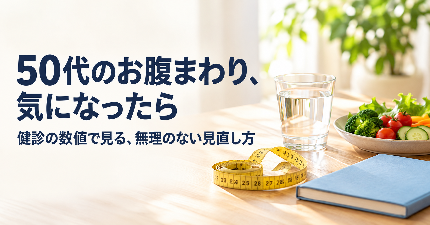 50代のお腹まわりが気になったときの、健診の数値で見る見直し方を表したイメージ